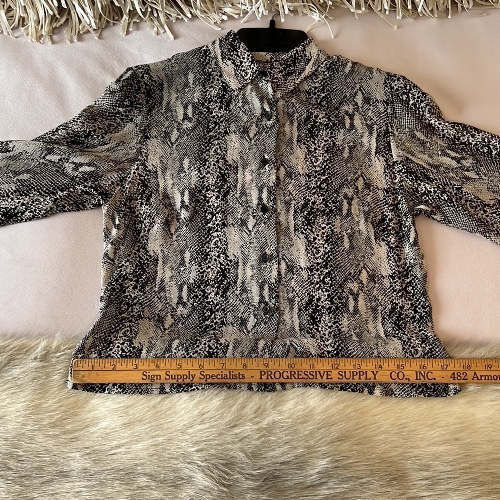 Vintage ANN TAYLOR Beige Black Sheer Snake 3/4 Sleeves 4P Button Down Shirt - Picture 9 of 13
